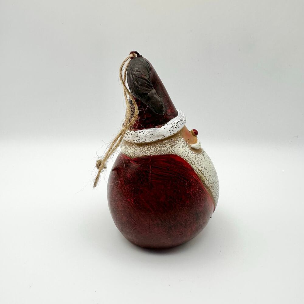Vintage Unmarked Wooden Gourd Shaped Primitive Hand Painted Santa Ornament 4,5" - Picture 5 of 6